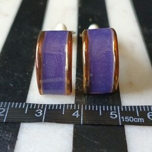 Vintage Purple & Gold Enamel Chunky Hoop Clip-on Earrings